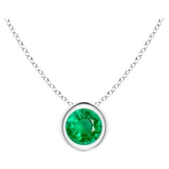 Natural Bezel-Set Round Emerald Solitaire Pendant in 14K White Gold (4mm)