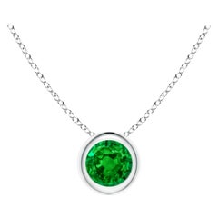 Natural Bezel-Set Round Emerald Solitaire Pendant in 14K White Gold (4mm)