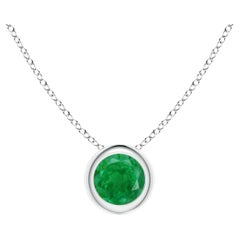 Natural Bezel-Set Round Emerald Solitaire Pendant in 14K White Gold (4mm)