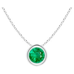 Natural Bezel-Set Round Emerald Solitaire Pendant in 14K White Gold (4mm)