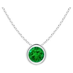 Natural Bezel-Set Round Emerald Solitaire Pendant in 14K White Gold (4mm)
