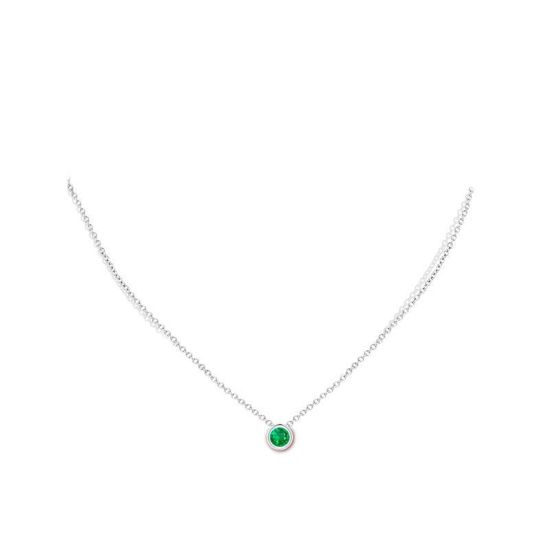 Round Cut Natural Bezel-Set Round Emerald Solitaire Pendant in 14K White Gold (5mm) For Sale