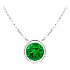 Natural Bezel-Set Round Emerald Solitaire Pendant in 14K White Gold (5mm)