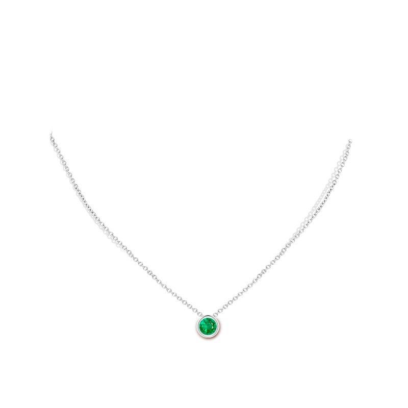 Round Cut Natural Bezel-Set Round Emerald Solitaire Pendant in 14K White Gold (6mm) For Sale