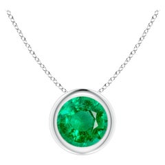 Natural Bezel-Set Round Emerald Solitaire Pendant in 14K White Gold (6mm)