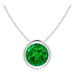 Natural Bezel-Set Round Emerald Solitaire Pendant in 14K White Gold (6mm)