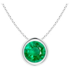 Natural Bezel-Set Round Emerald Solitaire Pendant in 14K White Gold (6mm)