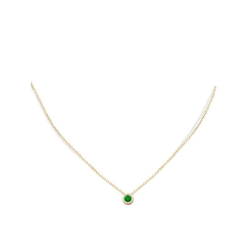 Round Cut Natural Bezel-Set Round Emerald Solitaire Pendant in 14K Yellow Gold 4mm For Sale