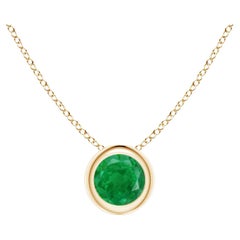 Natural Bezel-Set Round Emerald Solitaire Pendant in 14K Yellow Gold 4mm