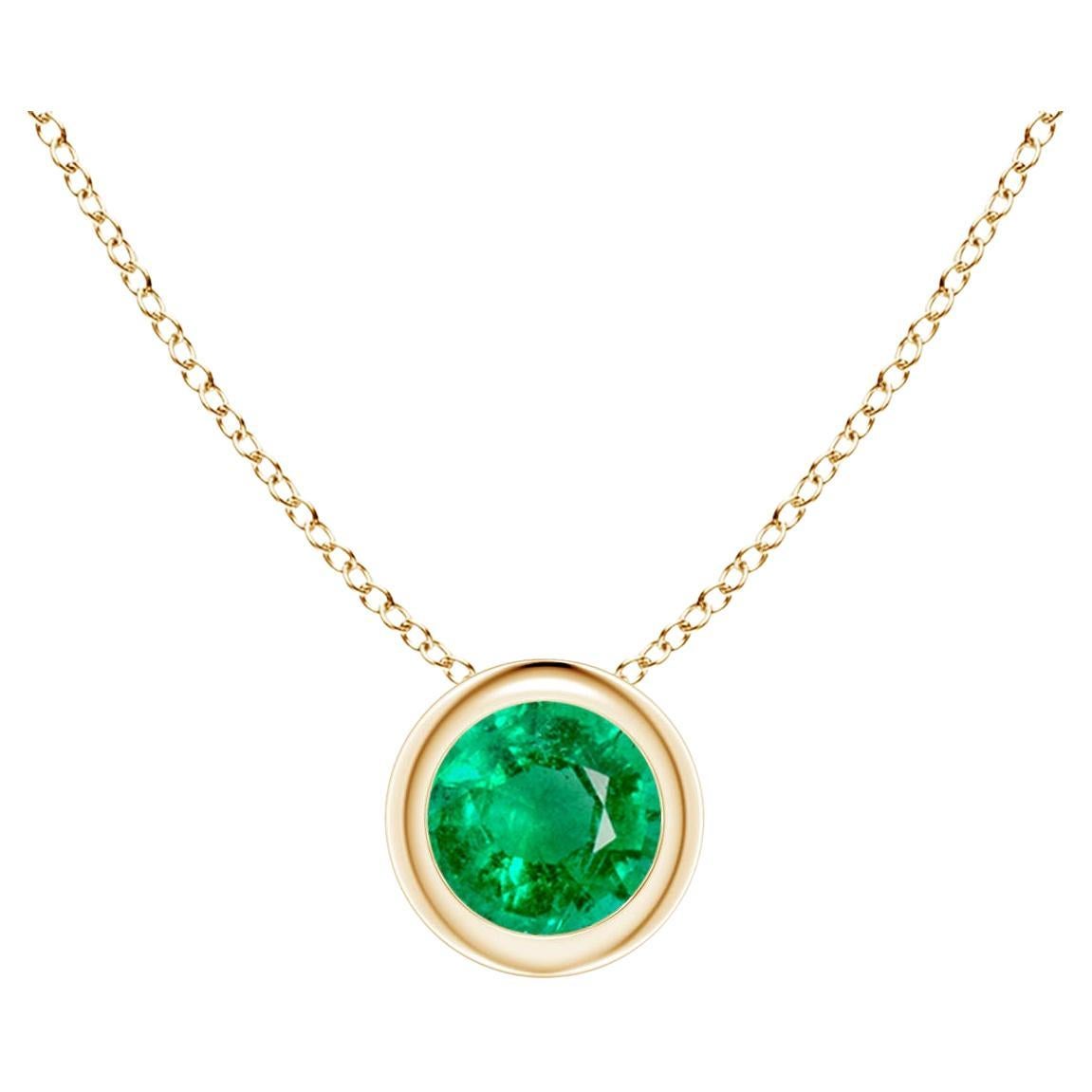 Natural Bezel-Set Round Emerald Solitaire Pendant in 14K Yellow Gold 4mm