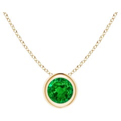 Natural Bezel-Set Round Emerald Solitaire Pendant in 14K Yellow Gold 4mm
