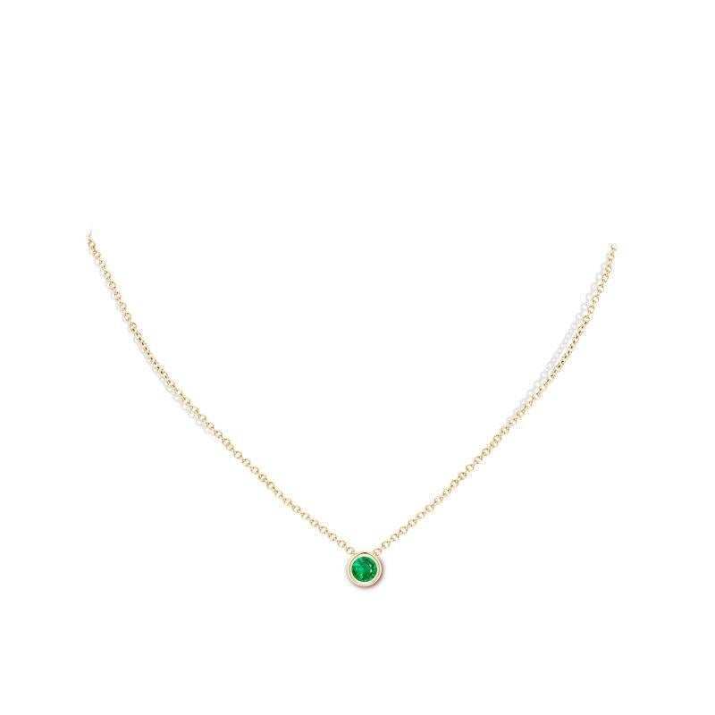 Round Cut Natural Bezel-Set Round Emerald Solitaire Pendant in 14K Yellow Gold 5mm For Sale