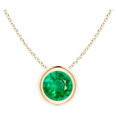 Natural Bezel-Set Round Emerald Solitaire Pendant in 14K Yellow Gold 5mm