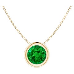 Natural Bezel-Set Round Emerald Solitaire Pendant in 14K Yellow Gold 5mm