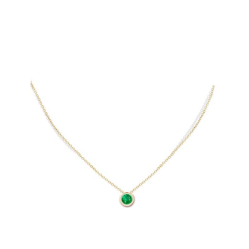 Round Cut Natural Bezel-Set Round Emerald Solitaire Pendant in 14K Yellow Gold 6mm For Sale