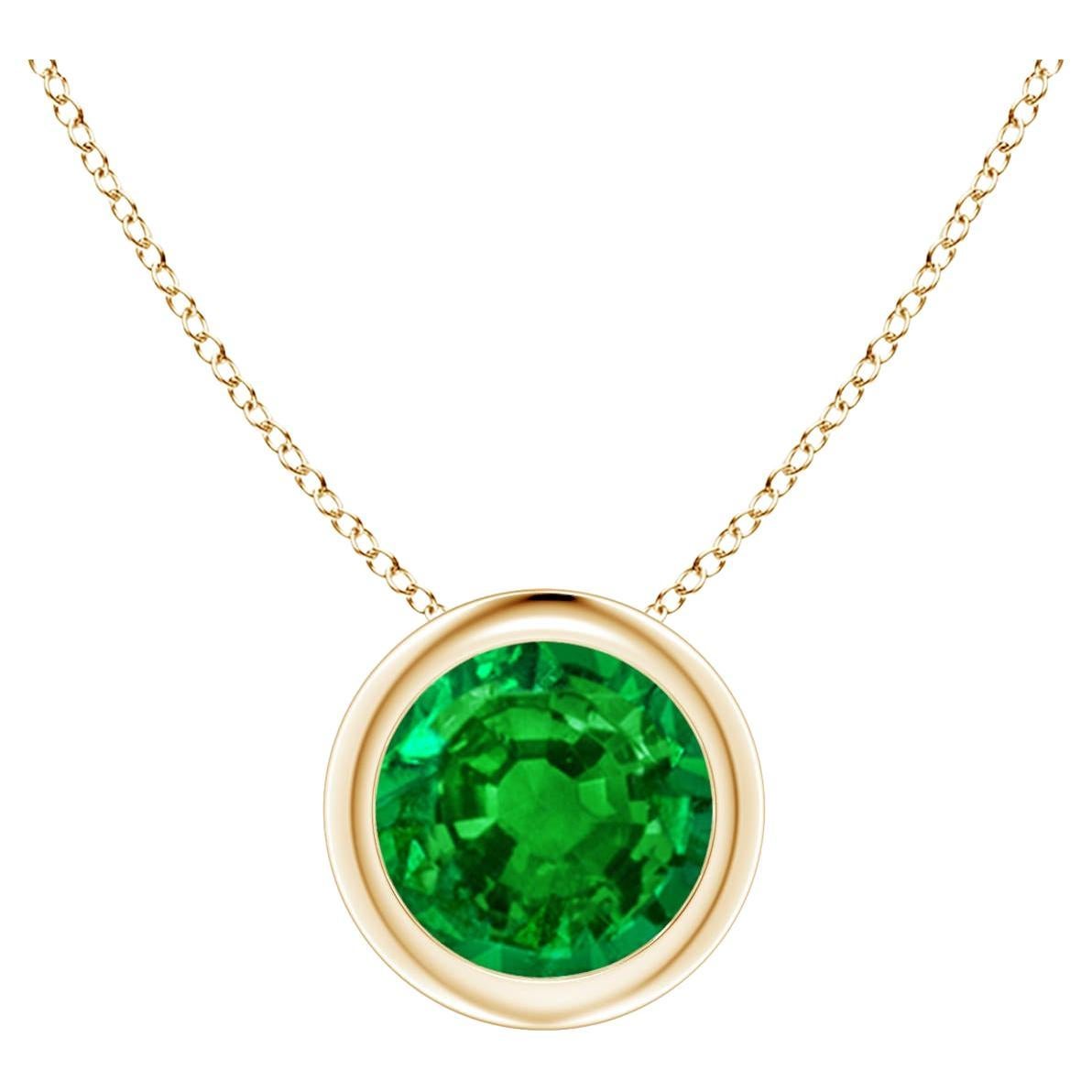 Natural Bezel-Set Round Emerald Solitaire Pendant in 14K Yellow Gold 6mm