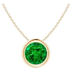 Natural Bezel-Set Round Emerald Solitaire Pendant in 14K Yellow Gold 6mm