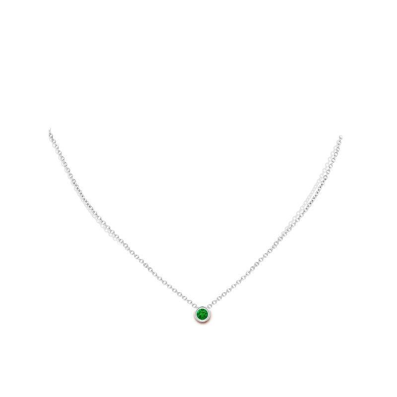 Round Cut Natural Bezel-Set Round Emerald Solitaire Pendant in Platinum (4mm) For Sale