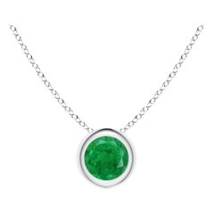Natural Bezel-Set Round Emerald Solitaire Pendant in Platinum (4mm)