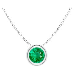 Natural Bezel-Set Round Emerald Solitaire Pendant in Platinum (4mm)
