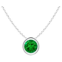 Natural Bezel-Set Round Emerald Solitaire Pendant in Platinum (4mm)
