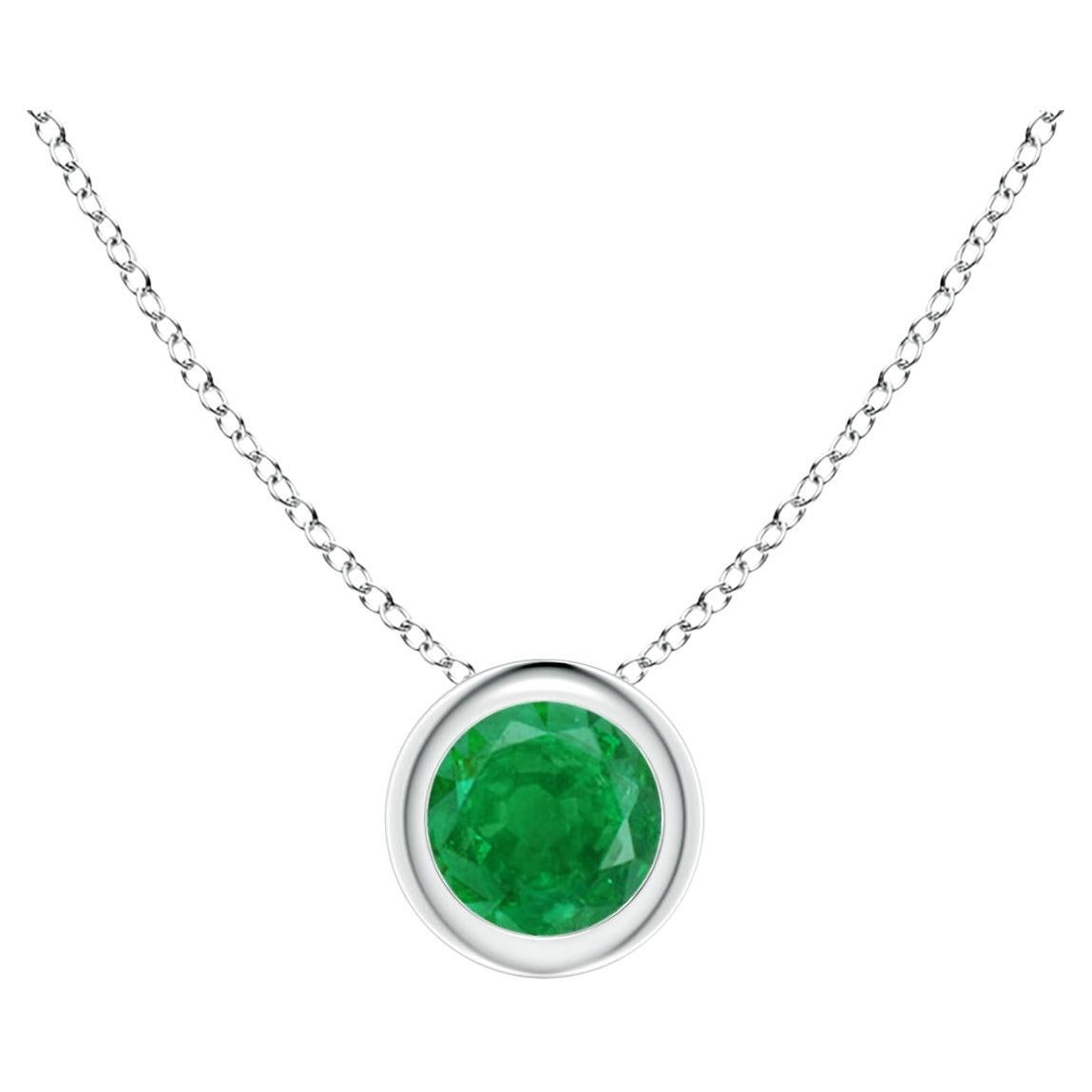 Natural Bezel-Set Round Emerald Solitaire Pendant in Platinum (4mm)
