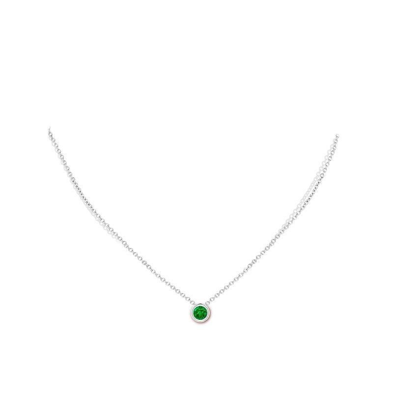 Round Cut Natural Bezel-Set Round Emerald Solitaire Pendant in Platinum (5mm) For Sale