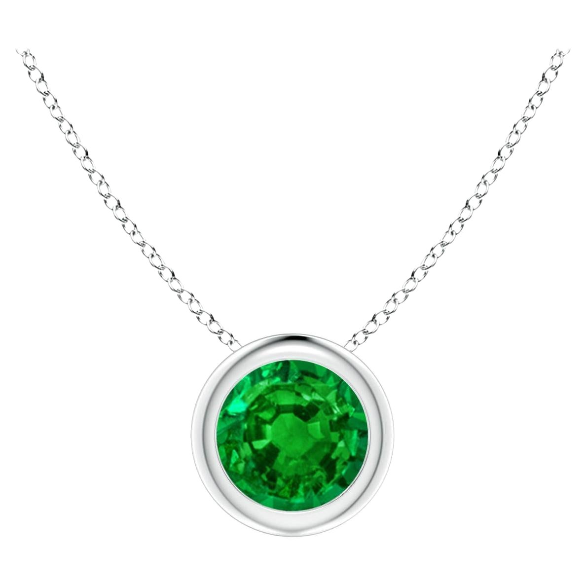 Natural Bezel-Set Round Emerald Solitaire Pendant in Platinum (5mm)
