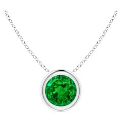 Natural Bezel-Set Round Emerald Solitaire Pendant in Platinum (5mm)
