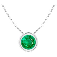 Natural Bezel-Set Round Emerald Solitaire Pendant in Platinum (5mm)