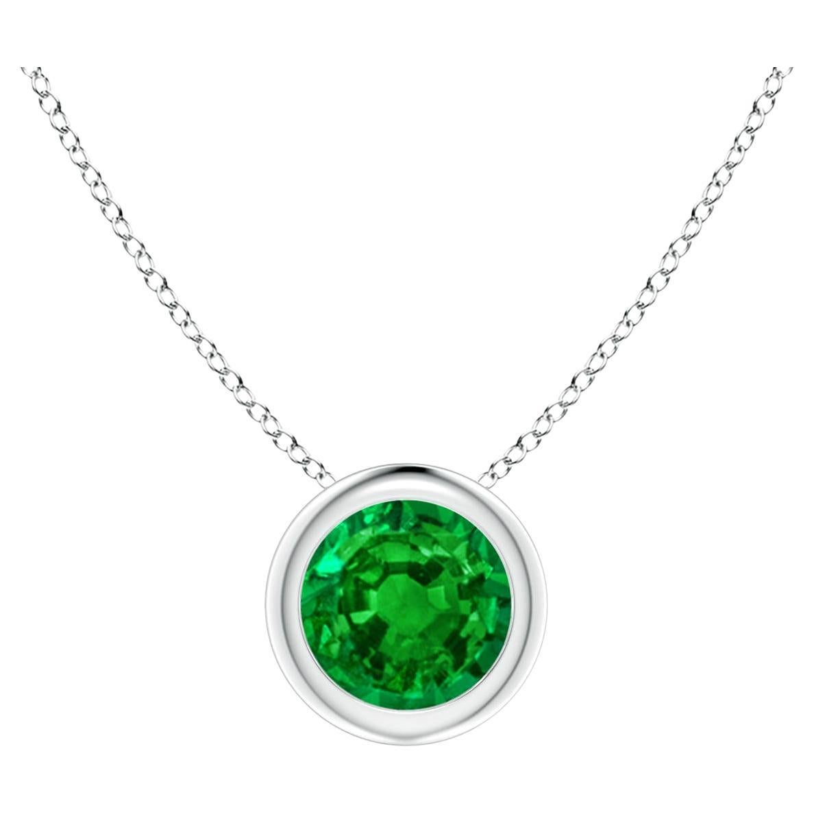 Natural Bezel-Set Round Emerald Solitaire Pendant in Platinum (5mm)