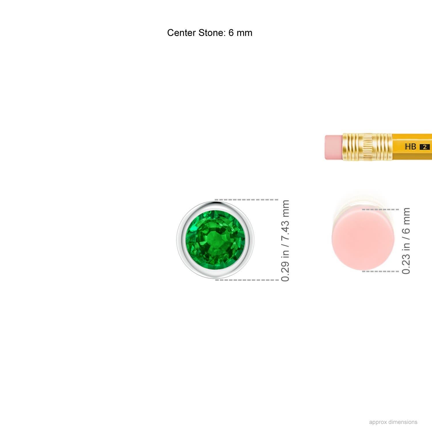 Modern Natural Bezel-Set Round Emerald Solitaire Pendant in Platinum (6mm) For Sale