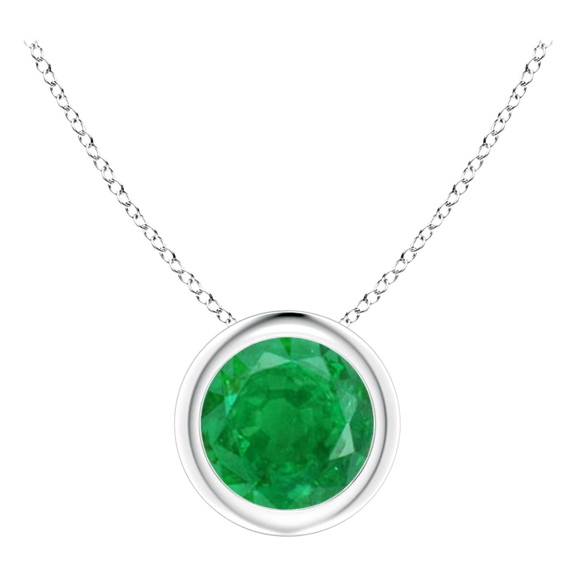 Natural Bezel-Set Round Emerald Solitaire Pendant in Platinum (6mm)