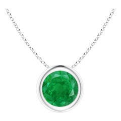 Natural Bezel-Set Round Emerald Solitaire Pendant in Platinum (6mm)