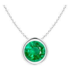 Natural Bezel-Set Round Emerald Solitaire Pendant in Platinum (6mm)