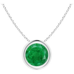 Natural Bezel-Set Round Emerald Solitaire Pendant in Platinum (6mm)