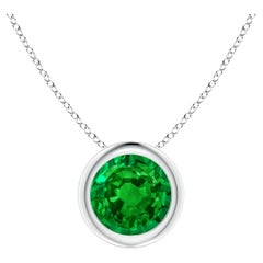 Natural Bezel-Set Round Emerald Solitaire Pendant in Platinum (6mm)