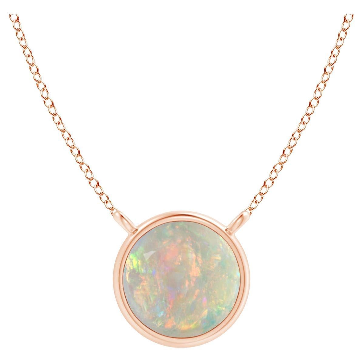 Collier solitaire en or rose 18 carats serti d'opales rondes naturelles serties sur le chaton