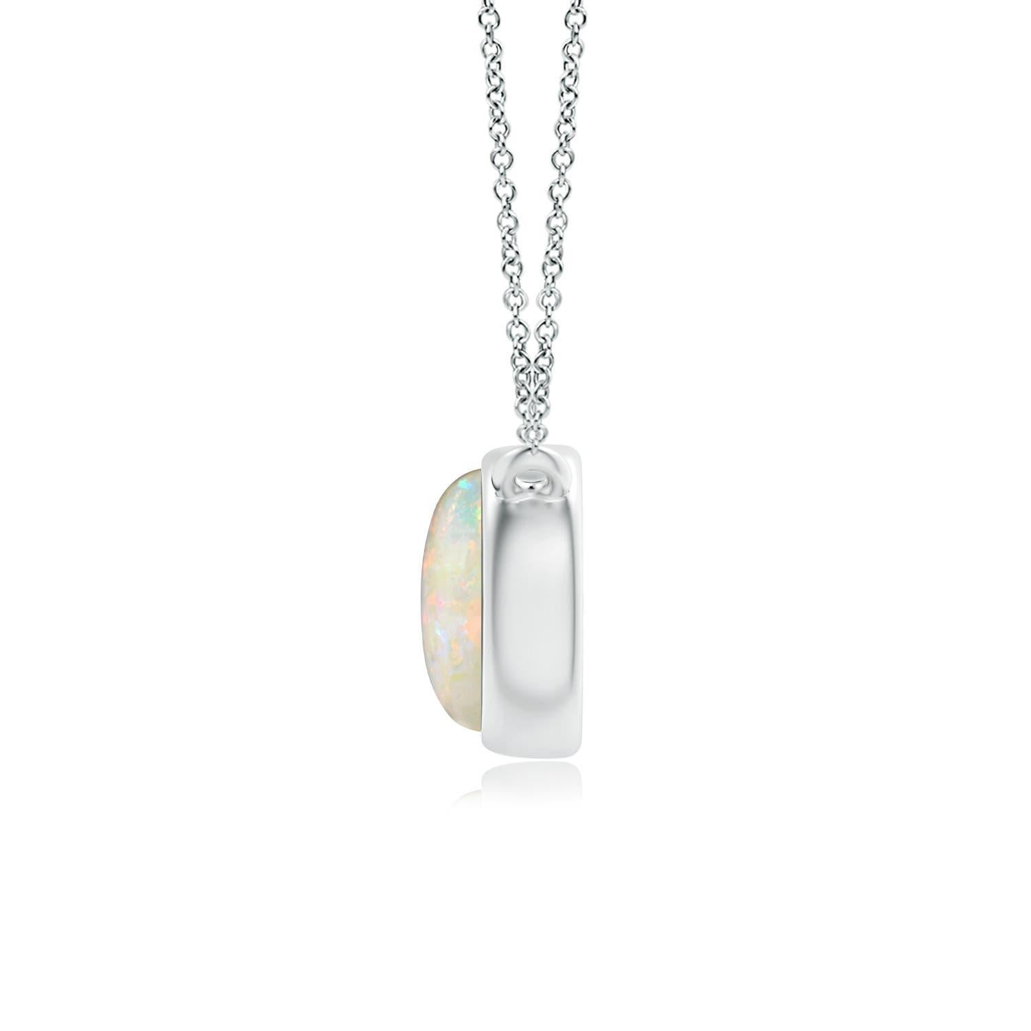 Featuring a simple yet elegant design, this 18k white gold opal solitaire necklace is sure to fascinate. The bezel set cabochon opal allures with its delightful play of colors. Available in different carat weight. 

Opal is the Birthstone for