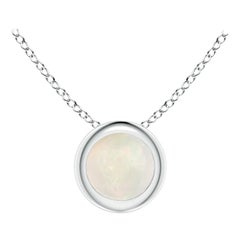 Natural Bezel-Set Round Opal Solitaire Pendant in Platinum for Women (Size-4mm)