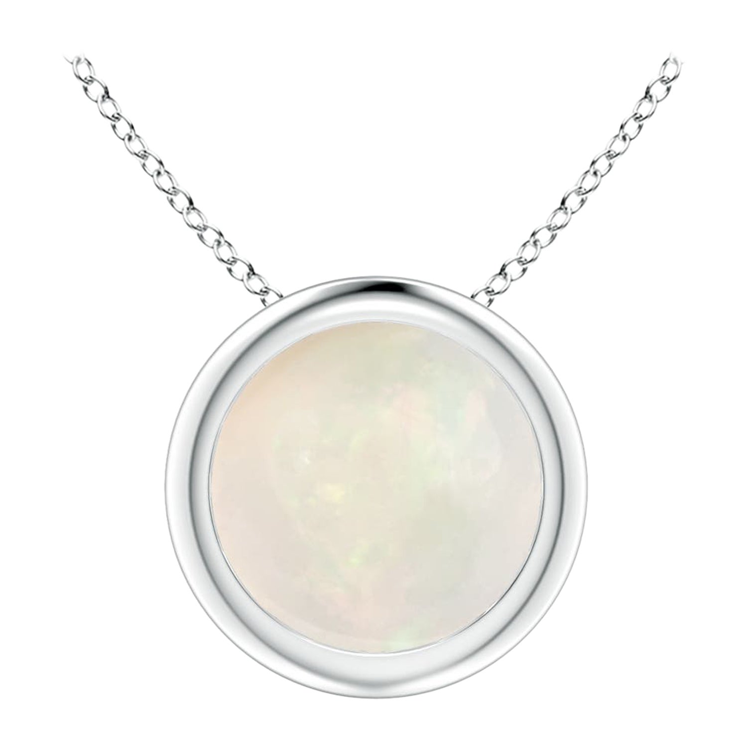 Natural Bezel-Set Round Opal Solitaire Pendant in Platinum for Women (Size-7mm)