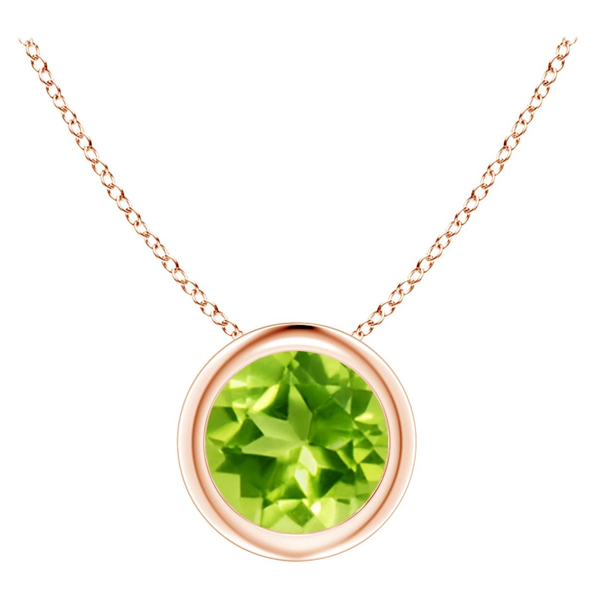 Natural Bezel-Set Round Peridot Solitaire Pendant in 14K Rose Gold