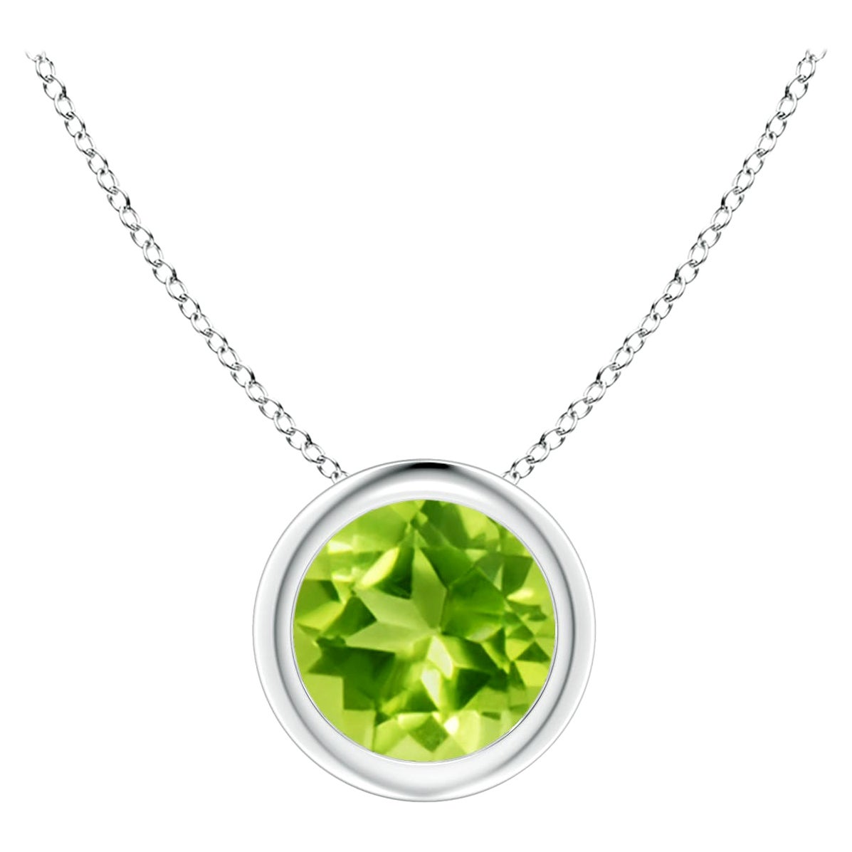 Natural Bezel-Set Round Peridot Solitaire Pendant in 14K White Gold