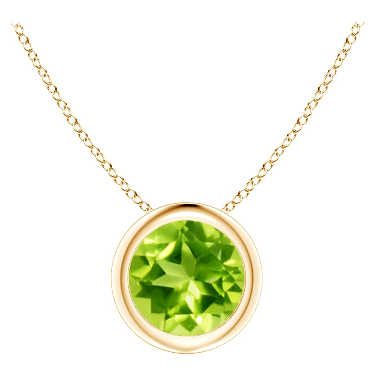 Natural Bezel-Set Round Peridot Solitaire Pendant in 14K Yellow Gold