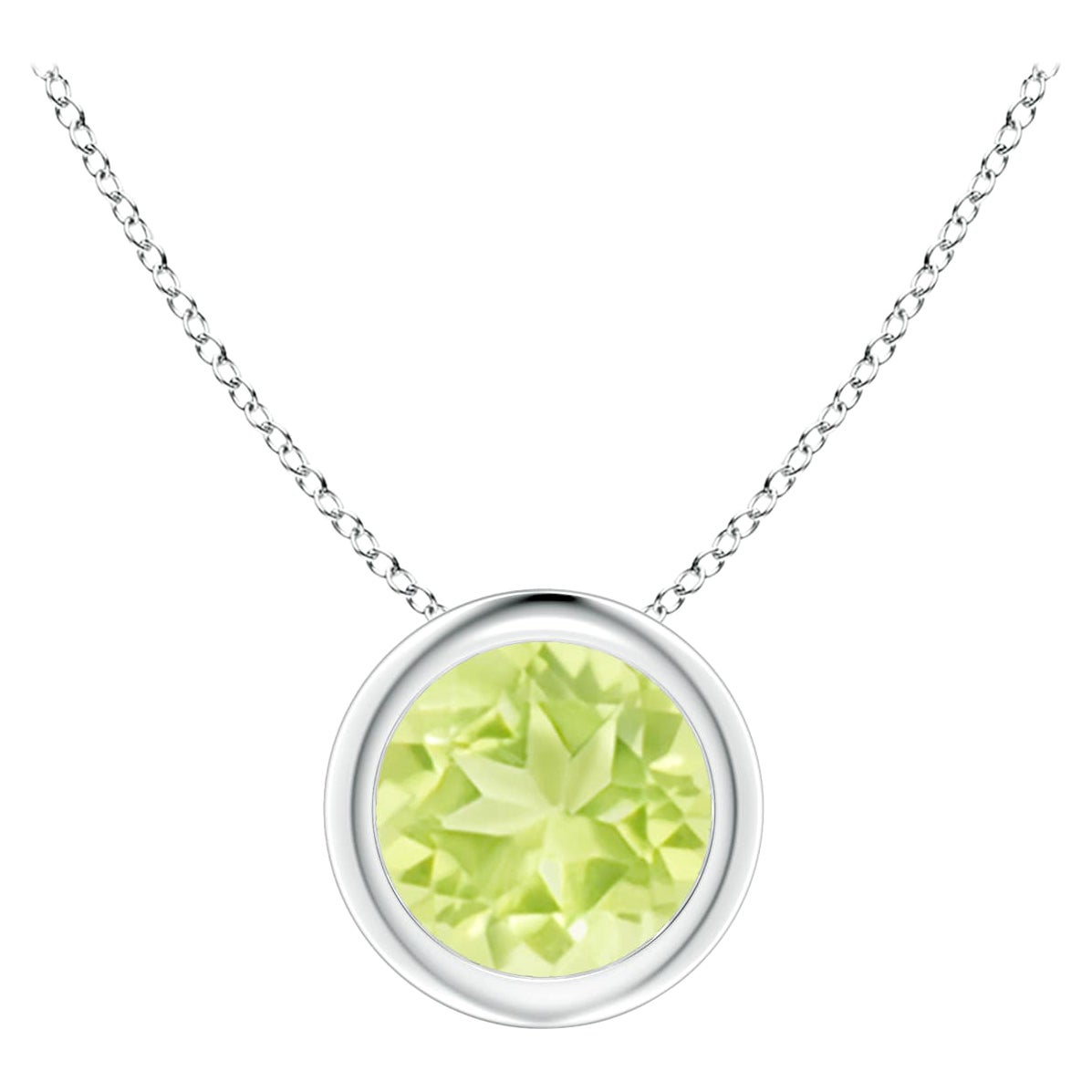 Colgante solitario de peridoto redondo natural engastado en bisel en platino
