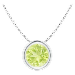 Natural Bezel-Set Round Peridot Solitaire Pendant in Platinum