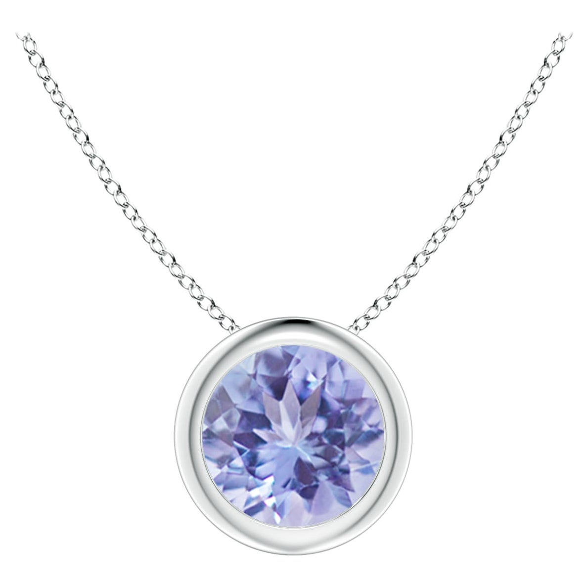 Pendentif solitaire en or blanc 14 carats serti d'une tanzanite ronde naturelle
