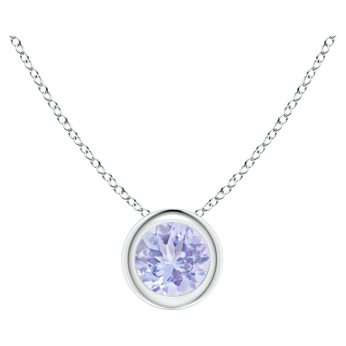 Pendentif solitaire en platine serti d'une tanzanite ronde naturelle