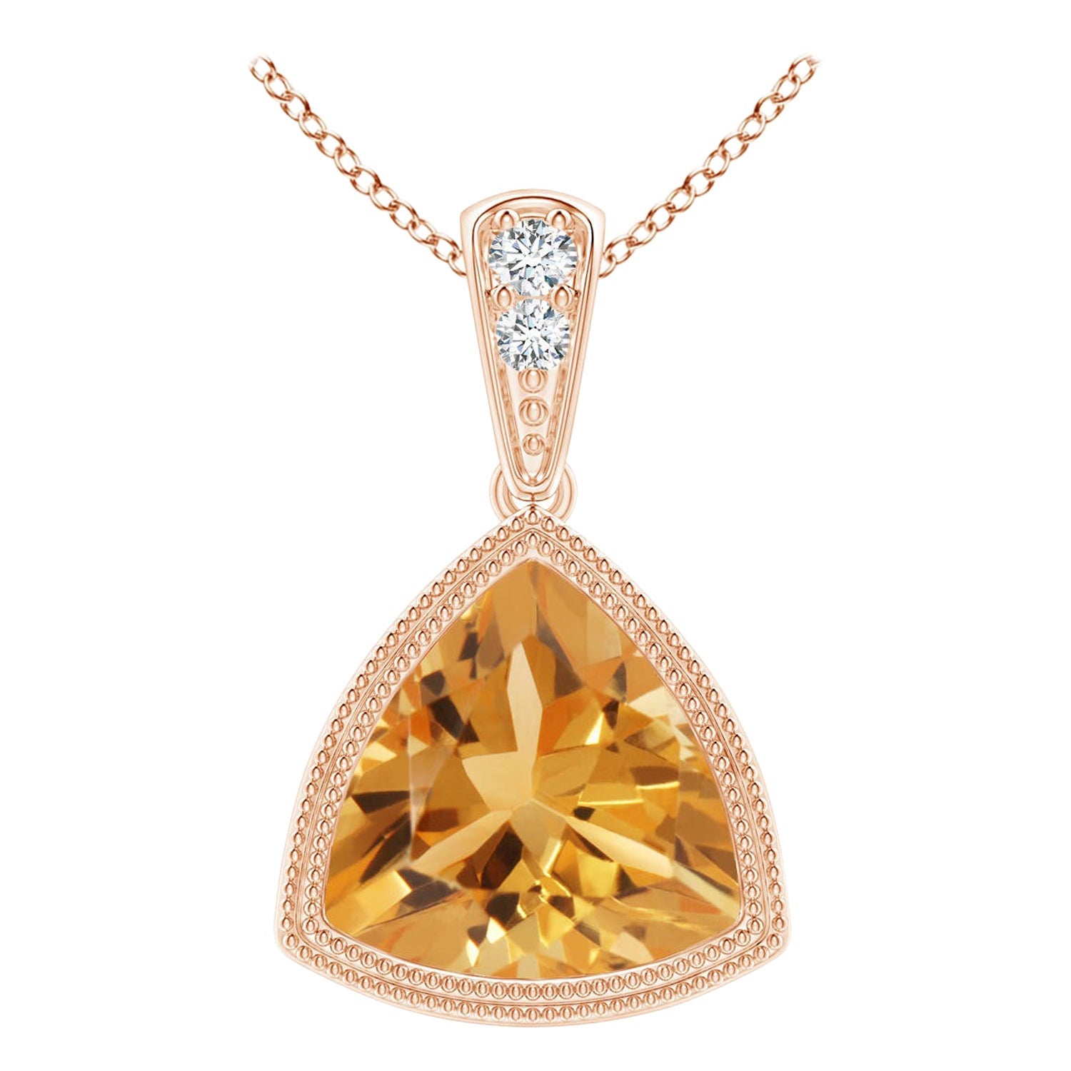 Colgante de citrino natural trillón engastado en bisel de 1,4 ct con milgrain en oro rosa de 14 quilates