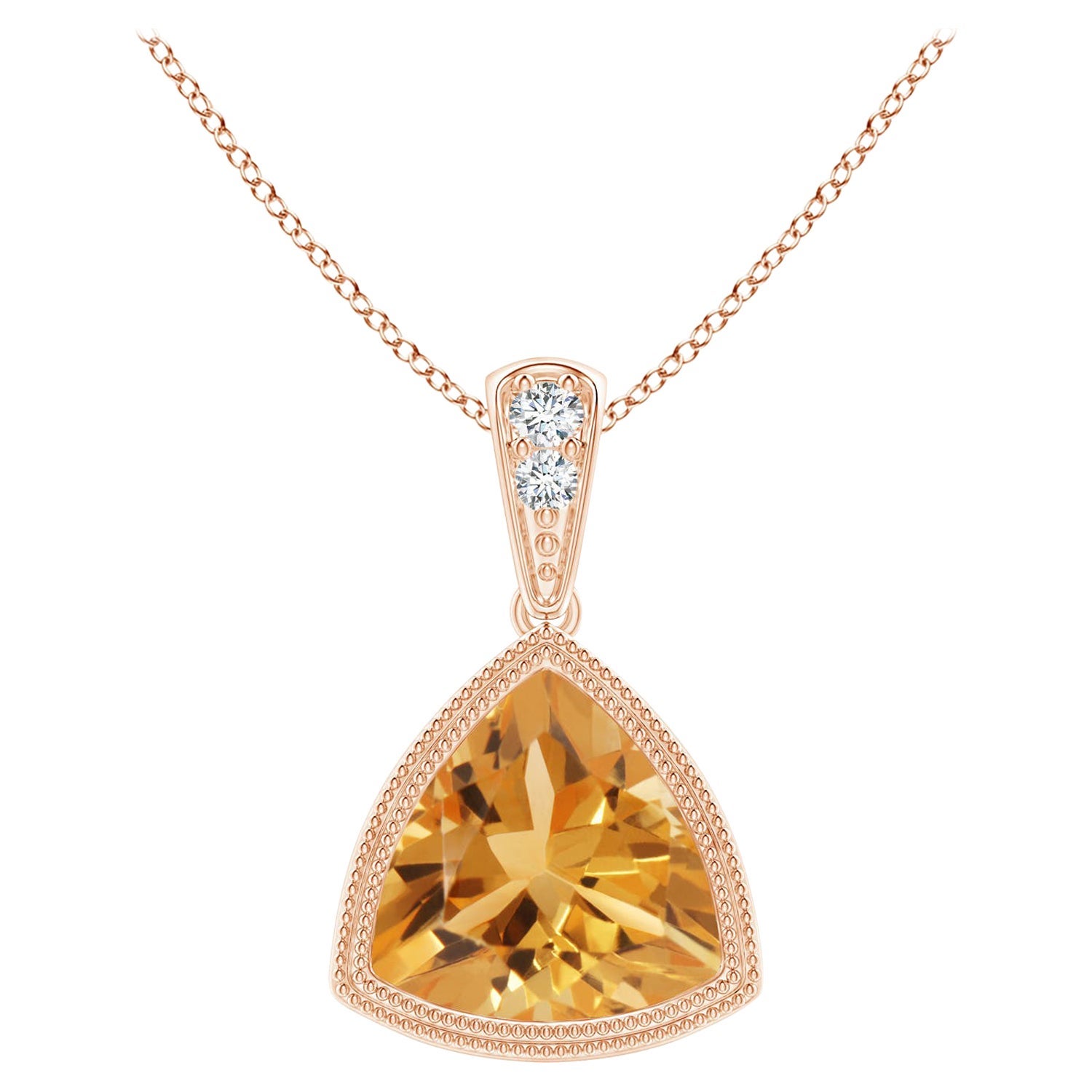 Colgante de citrino natural trillón engastado en bisel de 1,4 ct con milgrain en oro rosa de 18 quilates
